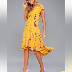 Free People Lost in You Golden Yellow Floral Print Midi Dress